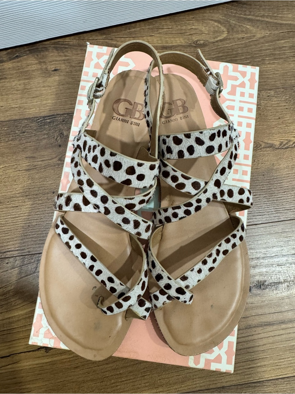 Gianni Bini White and Brown Leopard Strap Sandals